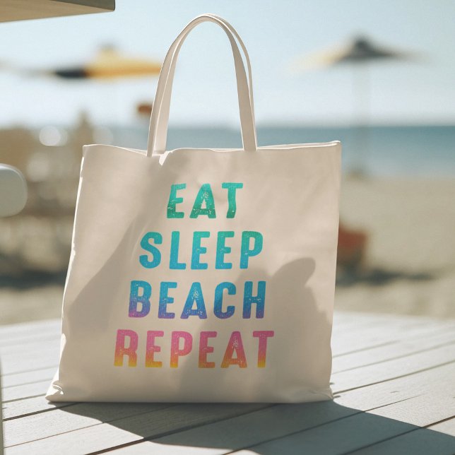 Bolsa Tote Rainbow Pride Eat Sleep Beach Repete (Criador carregado)
