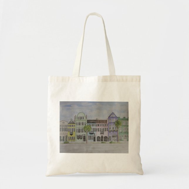 Bolsa Tote Rainbow Row Charleston SC Watercolor (Frente)