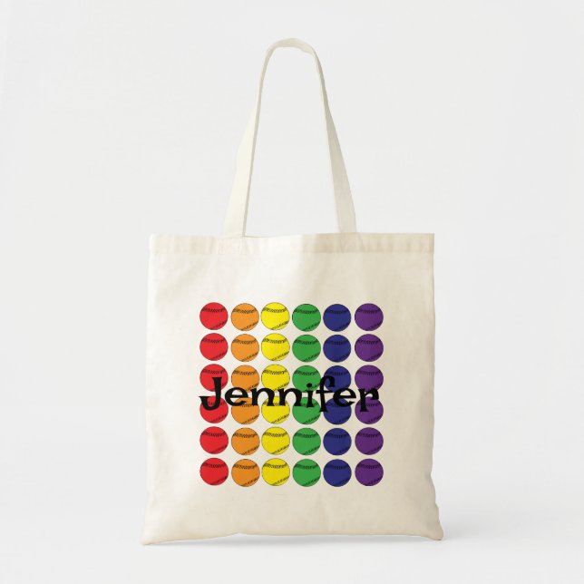 Bolsa Tote Rainbow Softball com nome (Frente)
