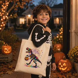 Bolsa Tote Rainbow Trick or Treat T-Rex Skeleton Tote Bag