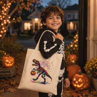 Bolsa Tote Rainbow Trick or Treat T-Rex Skeleton Tote Bag