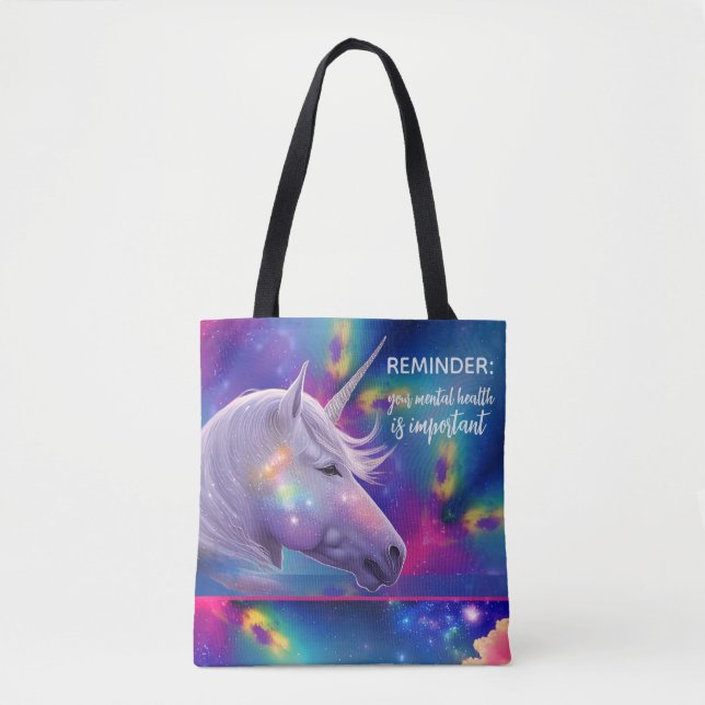 Bolsa Tote Rainbow Unicorn Important Mental Health Reminder (Frente)