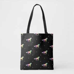 Bolsa Tote Rainbow Unicorns e Dourado padrão de estrelas