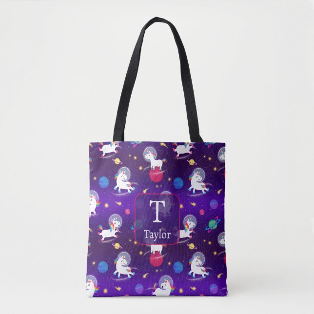 Bolsa Tote Rainbow Unicorns In Space Purple Ombre (Frente)