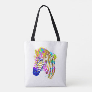 Bolsa Tote Rainbow Watercolor Paint Splatter Zebra Graphic