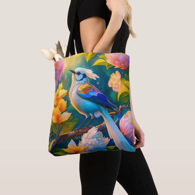 Bolsa Tote Rainbow Winged Jay Fantasy Bird (Close Up)