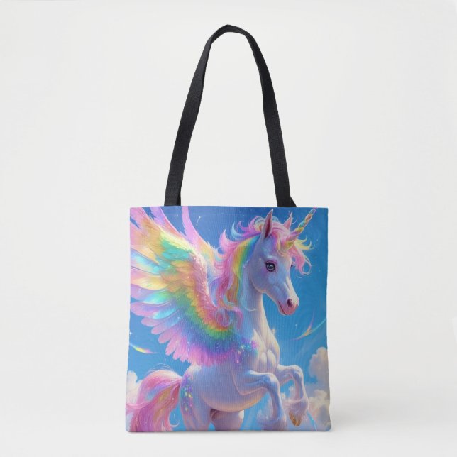 Bolsa Tote Rainbow Winged Prancing Unicorn (Frente)