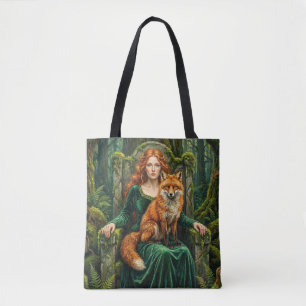 Bolsa Tote Rainha Celta da Floresta Raposa Vermelha Bruxa Art