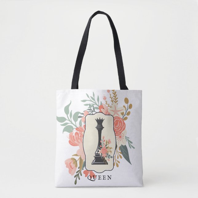 Bolsa Tote Rainha | Chess Lover | Xadrez Floral (Frente)