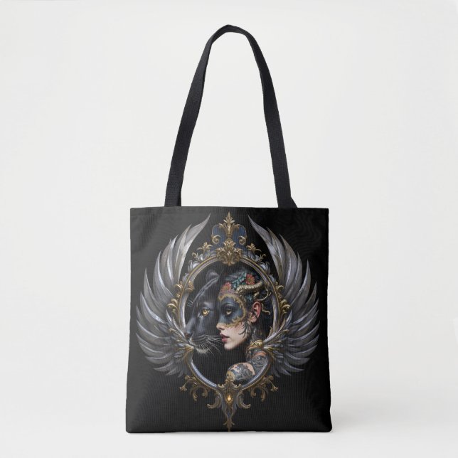 Bolsa Tote Rainha da Sombra – Emblema do Espírito da Pantera. (Frente)