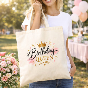 Bolsa Tote Rainha de Aniversário Elegante com Coroa de Ouro