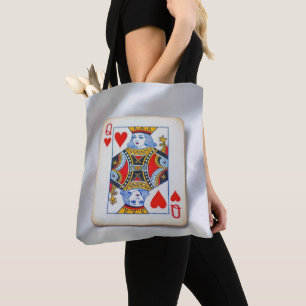 Bolsa Tote Rainha de Copas em Tecido de Cetim Branco