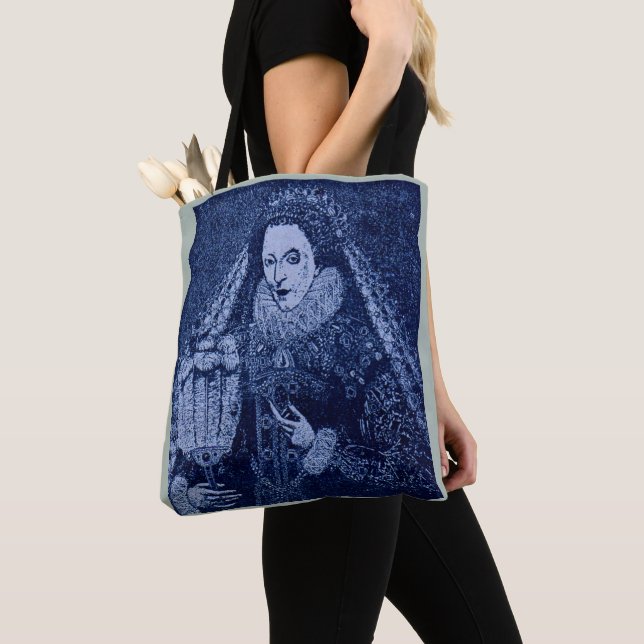 Bolsa Tote Rainha Elizabeth I em azul (Close Up)