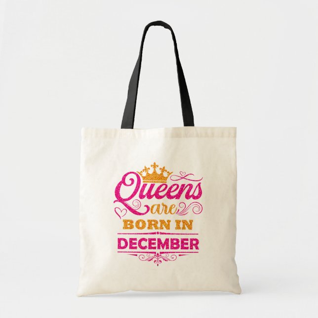Bolsa Tote Rainhas Nascem Em Dezembro Falso Brilho Aniversári (Frente)