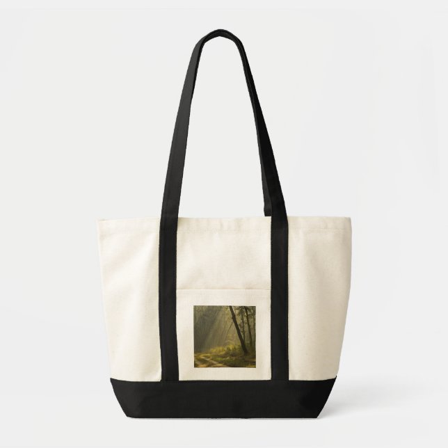 Bolsa Tote Raios de luz da manhã através das árvores na selva (Frente)