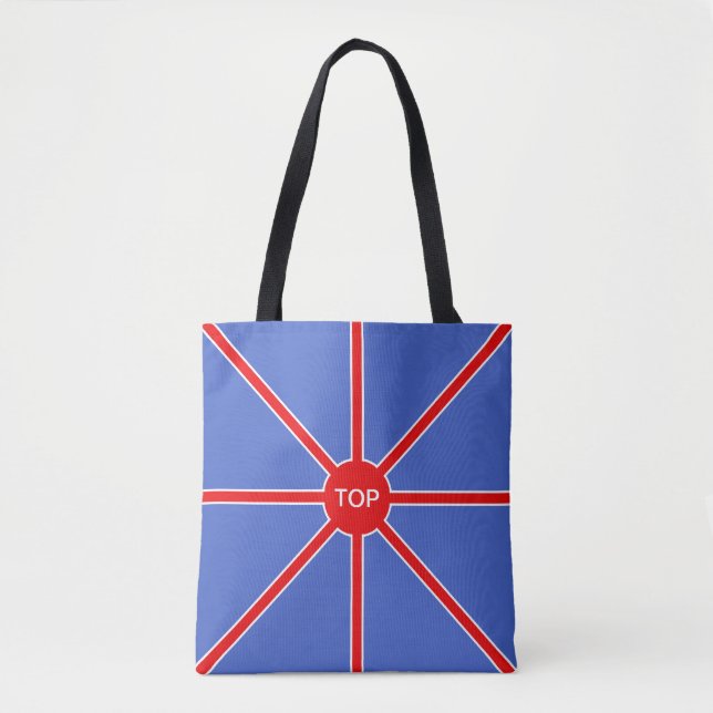 Bolsa Tote Raios de sol nascente vermelhos no azul (Frente)