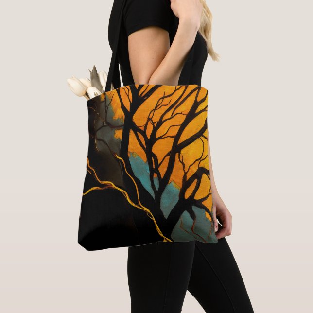 Bolsa Tote Raízes Douradas e Árvore do Crepúsculo (Close Up)