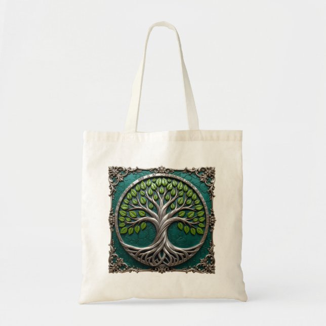 Bolsa Tote Raízes Prateadas da Eternidade – Árvore da Vida.   (Frente)