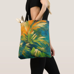 Bolsa Tote Rajada Abstrata de Palmeira – Energia Tropical em 