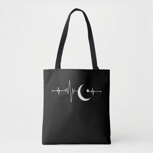 Bolsa Tote Ramadã Moon Islam Heart beat Crescent Muçulmano (Frente)