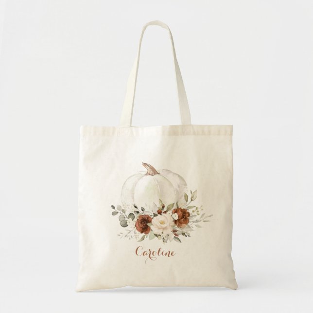 Bolsa Tote Ramagem de Abóbora de Ferrugem Floral Damas de Hon (Frente)