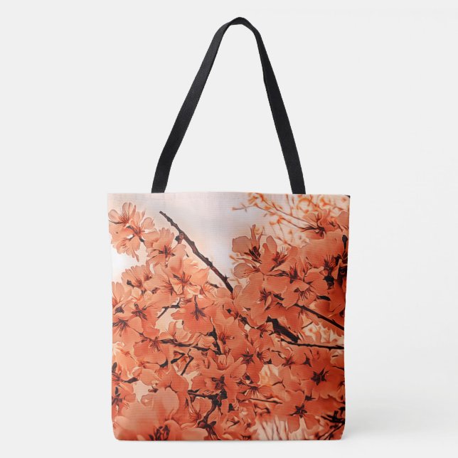 Bolsa Tote Ramais De Cereja Ornamentais Laranja Estilizado (Frente)