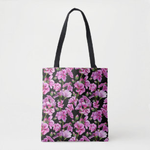 Bolsa Tote Ramais de gerânio, bordos cor-de-água rosa.
