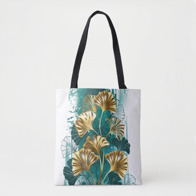 Bolsa Tote Ramificação com Ouro deixa Ginko Biloba (Frente)
