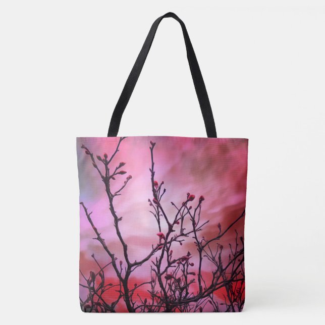 Bolsa Tote Ramificações Escuras Combustos Vermelhos E Céu Fie (Frente)