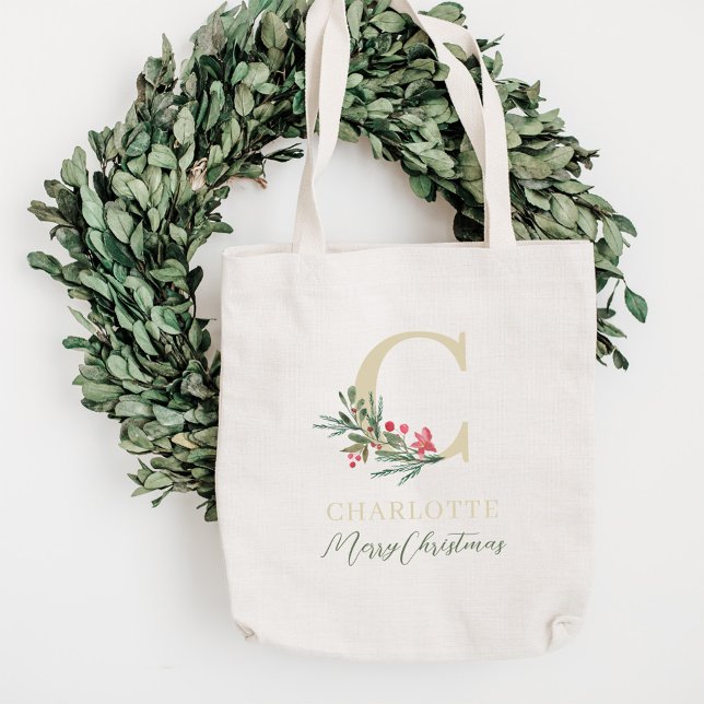 Bolsa Tote Ramo de Fruta Silvestre Inicial e Nome Natal (Criador carregado)