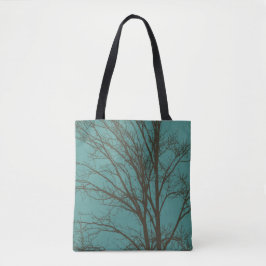 Bolsa Tote Ramos de Árvore Verde Azul Esverdeado Marrom