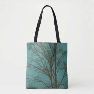 Bolsa Tote Ramos de Árvore Verde Azul Esverdeado Marrom