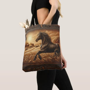Bolsa Tote Ranhura de Cavalo de Couro Sunset