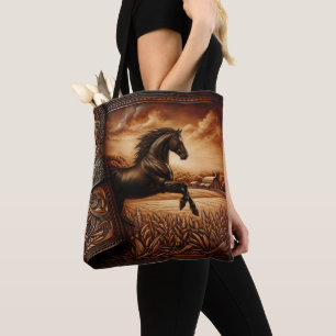Bolsa Tote Ranhura de Cavalo de Couro Sunset