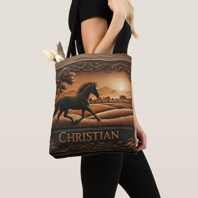 Bolsa Tote Ranhura de Cavalo de Couro Sunset (Close Up)