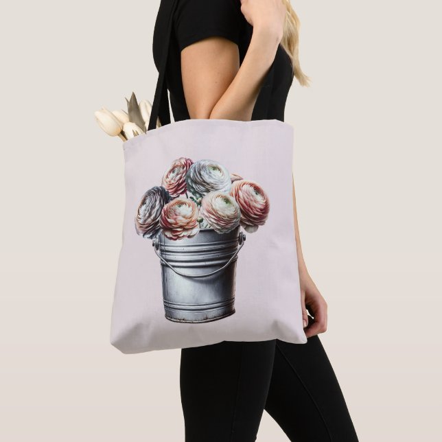 Bolsa Tote Ranunculus em Balde de Lata Glam Rústico Rosa (Close Up)