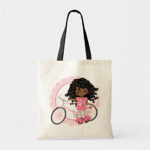 Bolsa Tote Rapariga Bicicleta Afro-Americana - Branca Rosa
