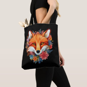 Bolsa Tote Rapariga Bonita de Aguarela Raposa Flor