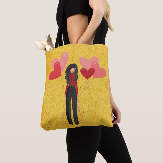 Bolsa Tote Rapariga com balões brancos (Close Up)