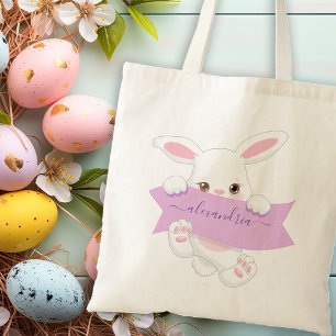 Bolsa Tote Rapariga da Páscoa Roxa Personalizada