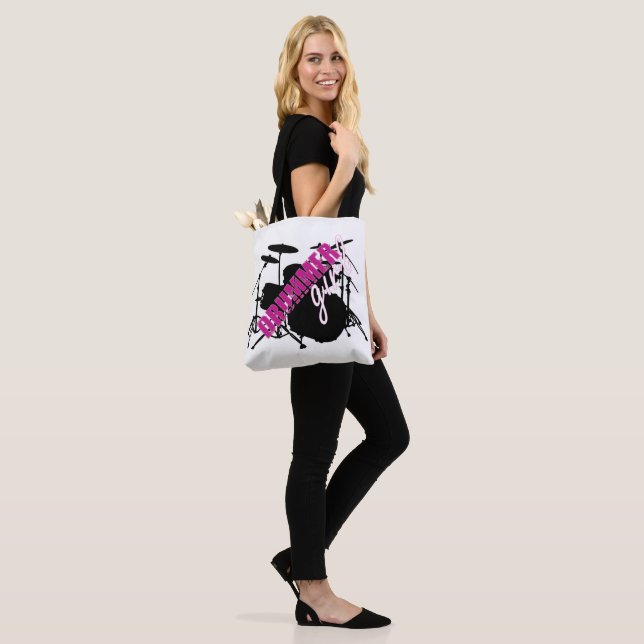Bolsa Tote Rapariga de Drummer com Texto Roxo e Grungue Negro (No(a) Modelo)