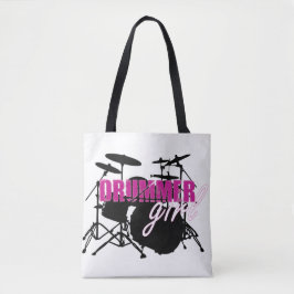 Bolsa Tote Rapariga de Drummer com Texto Roxo e Grungue Negro