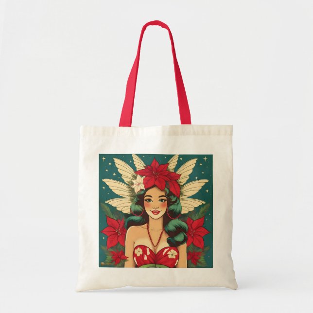 Bolsa Tote Rapariga de Natal Tropical de Retro (Frente)