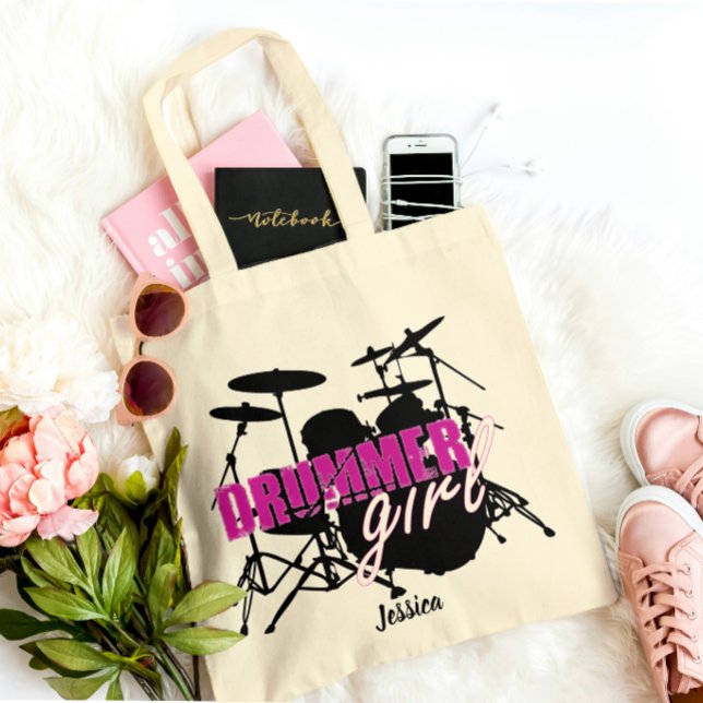 Bolsa Tote Rapariga do Drummer Nome Texto preto roxo (Criador carregado)