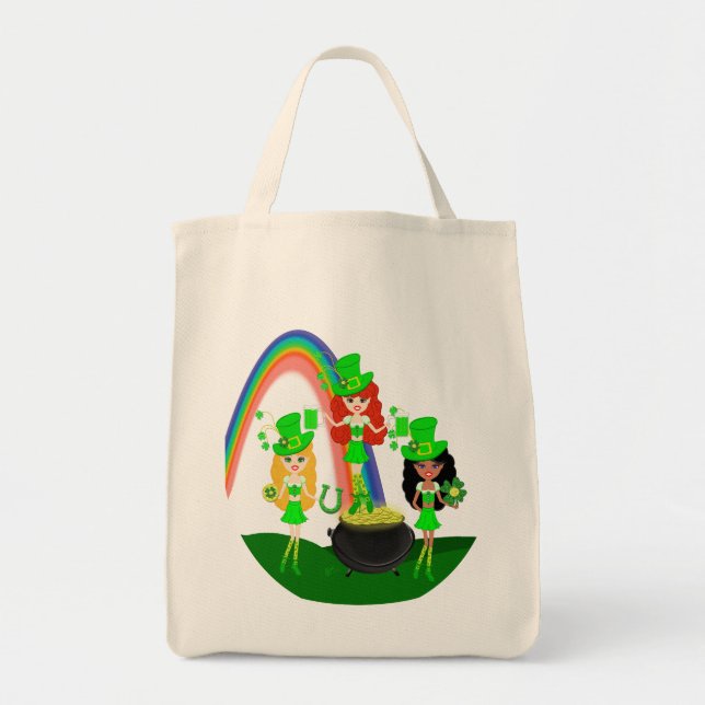 Bolsa Tote Rapariga duende arco-íris e Pote Dourado (Frente)