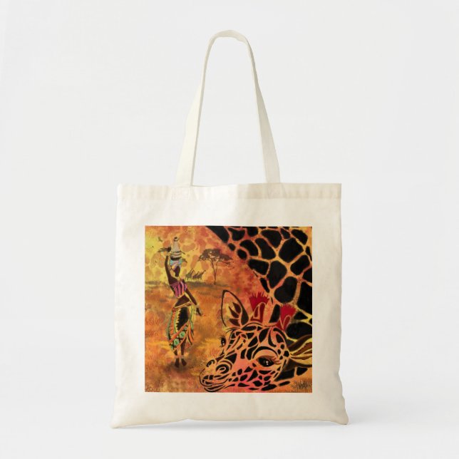 Bolsa Tote Rapariga e Girafa Africanas - Amigos - Desenho de  (Frente)