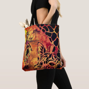 Bolsa Tote Rapariga e Girafa Africanas - Amigos - Pintura