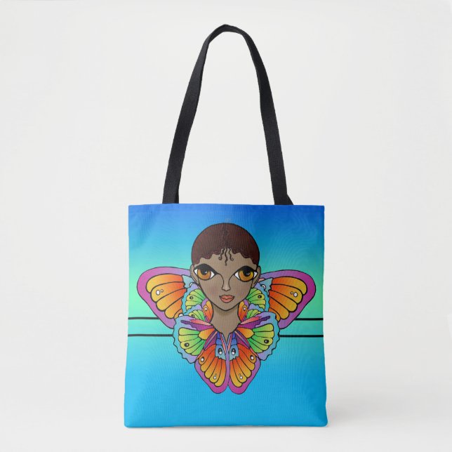 Bolsa Tote Rapariga embalada em Asas de Borboleta (Frente)