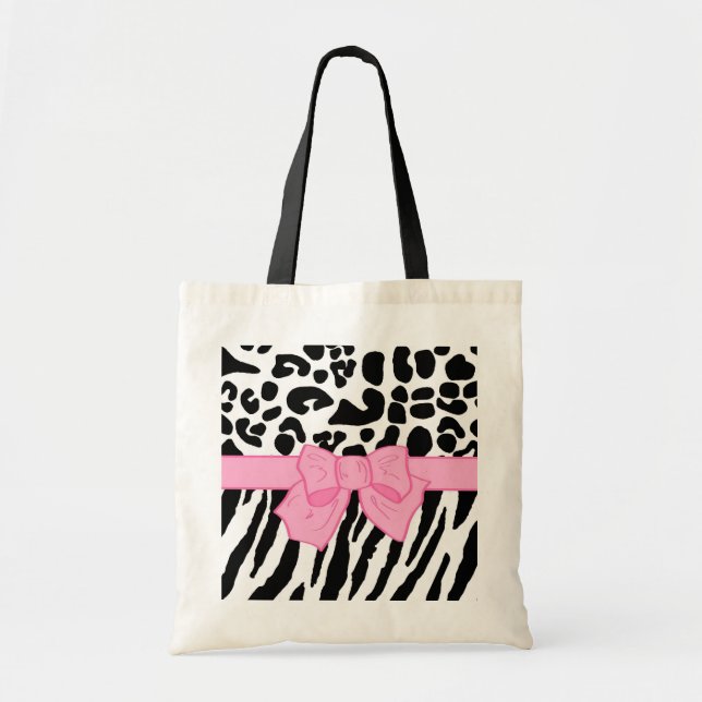 Bolsa Tote Rapariga Leopardo Zebra Impressão Animal e Arco Ro (Frente)