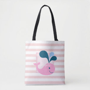 Bolsa Tote Rapariga Moderna, Baleia de Cartoons - Personaliza